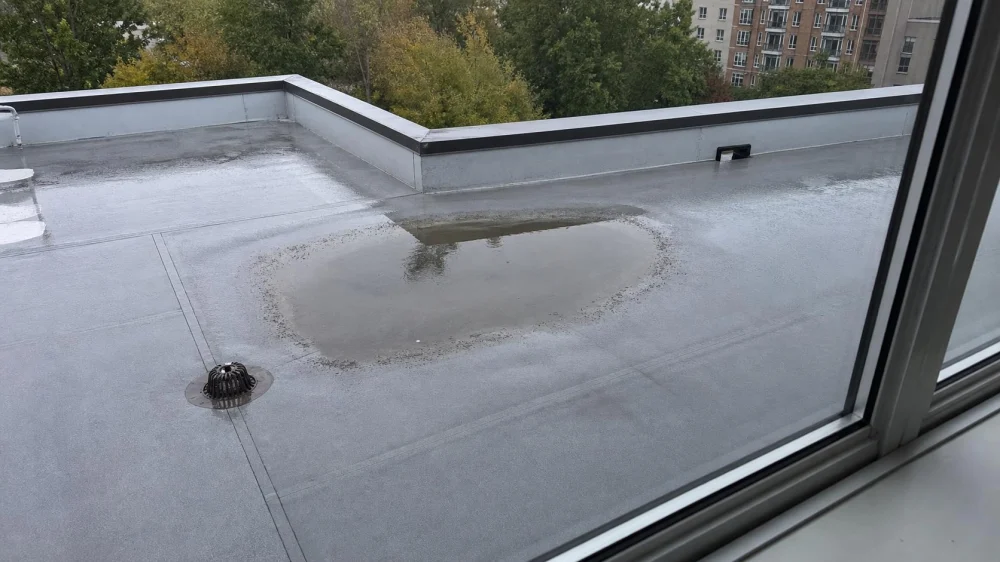 Ponding Water on a Low-Slope Roof: What to Check