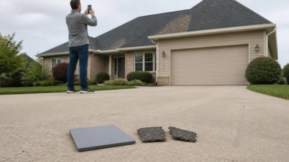 Roof Shingle Pieces on the Ground: Record Before Repair