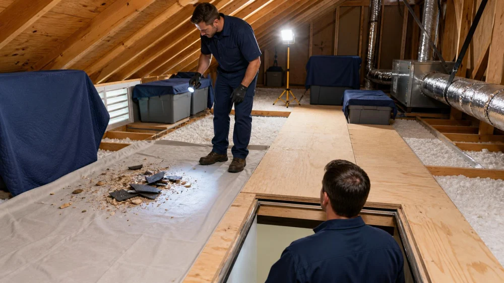 Roofing Debris in the Attic: Plan Containment and Cleanup
