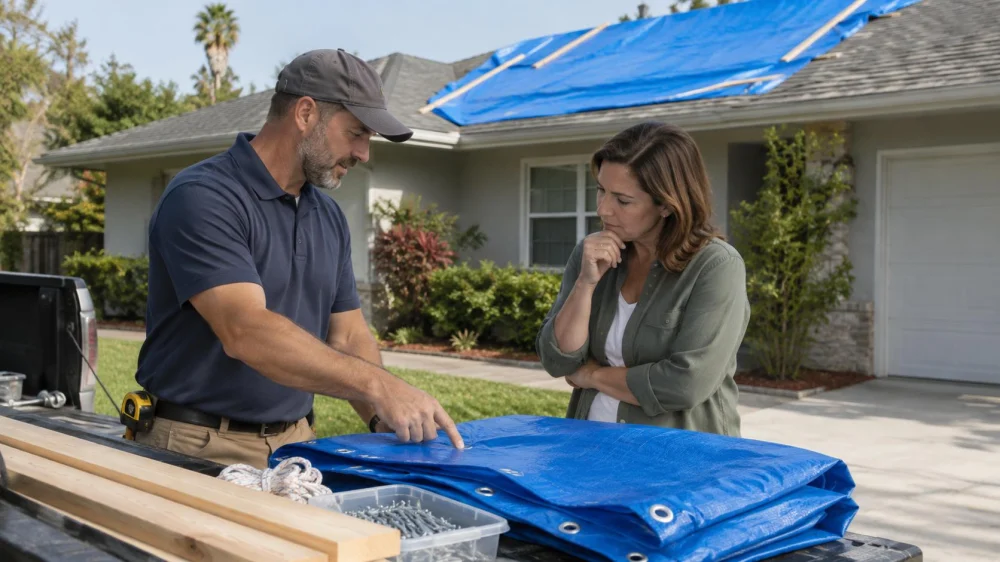 Emergency Roof Tarp Agreement: Area, Fixings, and Limits